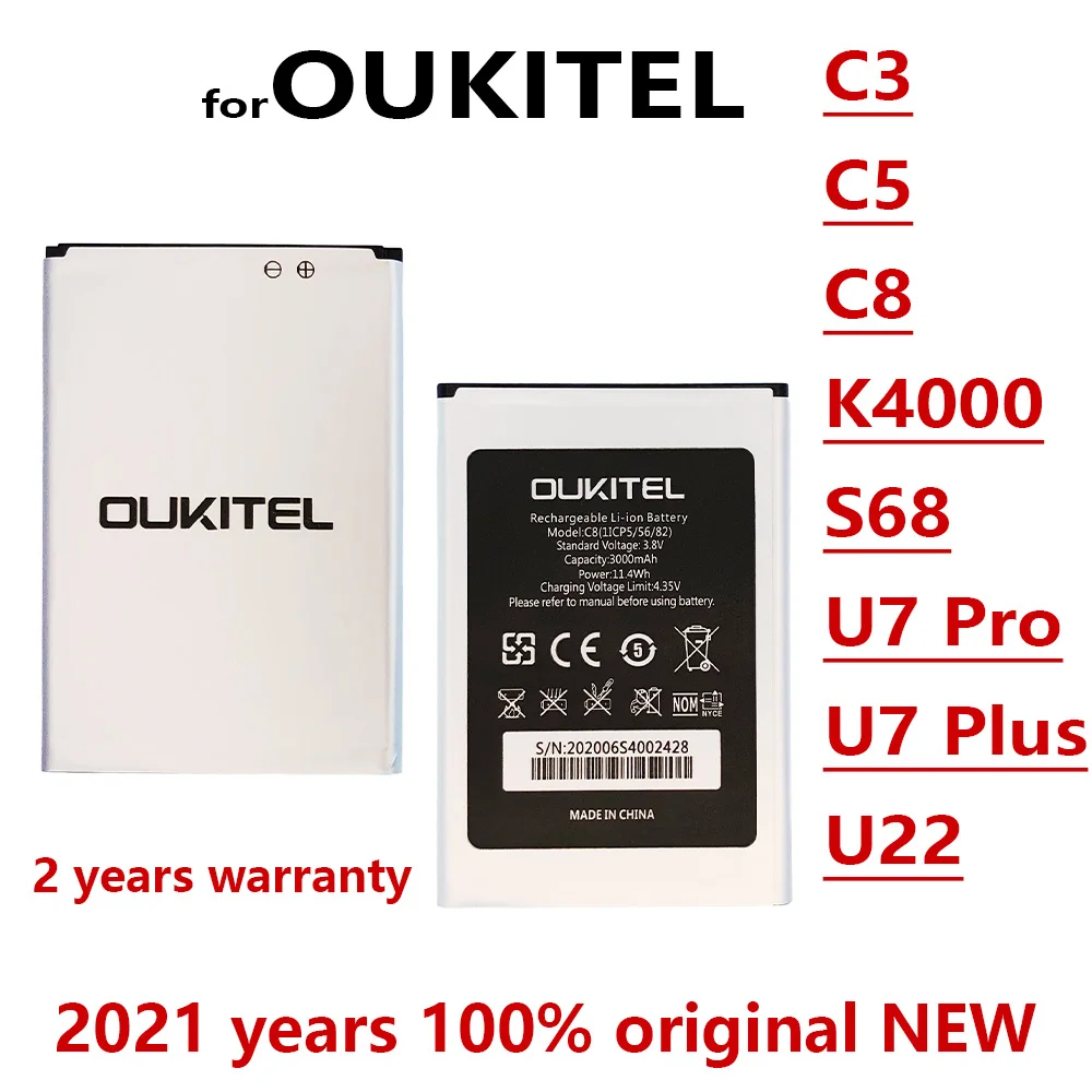 100% оригинальный сменный аккумулятор для OUKITEL C3 C5 PRO / C8 K4000 S68 U7 PRO/U7 Plus/U22 батареи Bateria