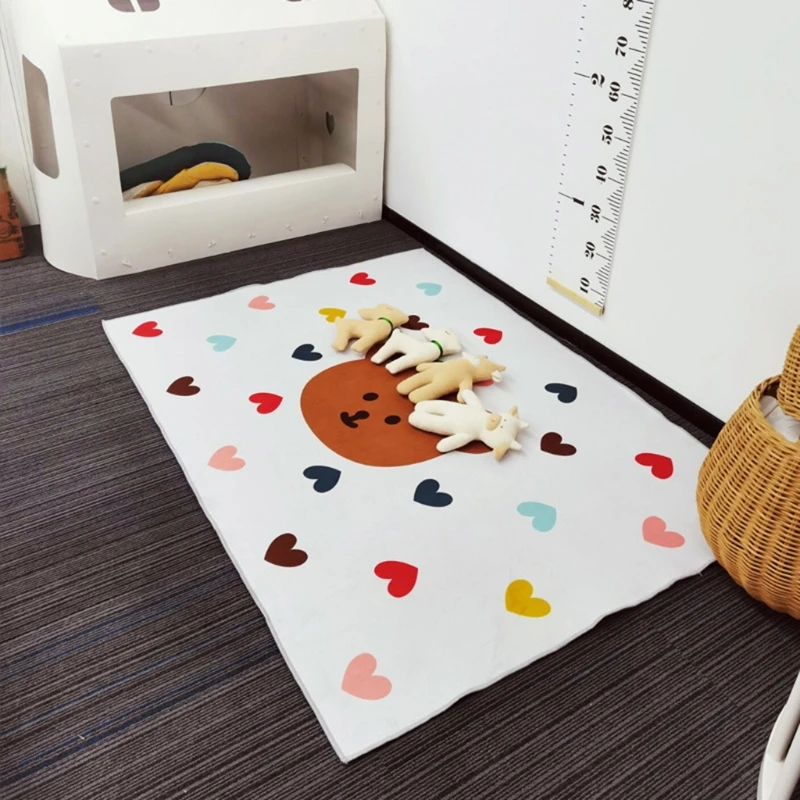 

W3JF Baby Play Mat Crawling Carpet Kids Room Floor Rug Rectangle Cartoon Bear Love Heart Printed Game Pad Playmat Decoration