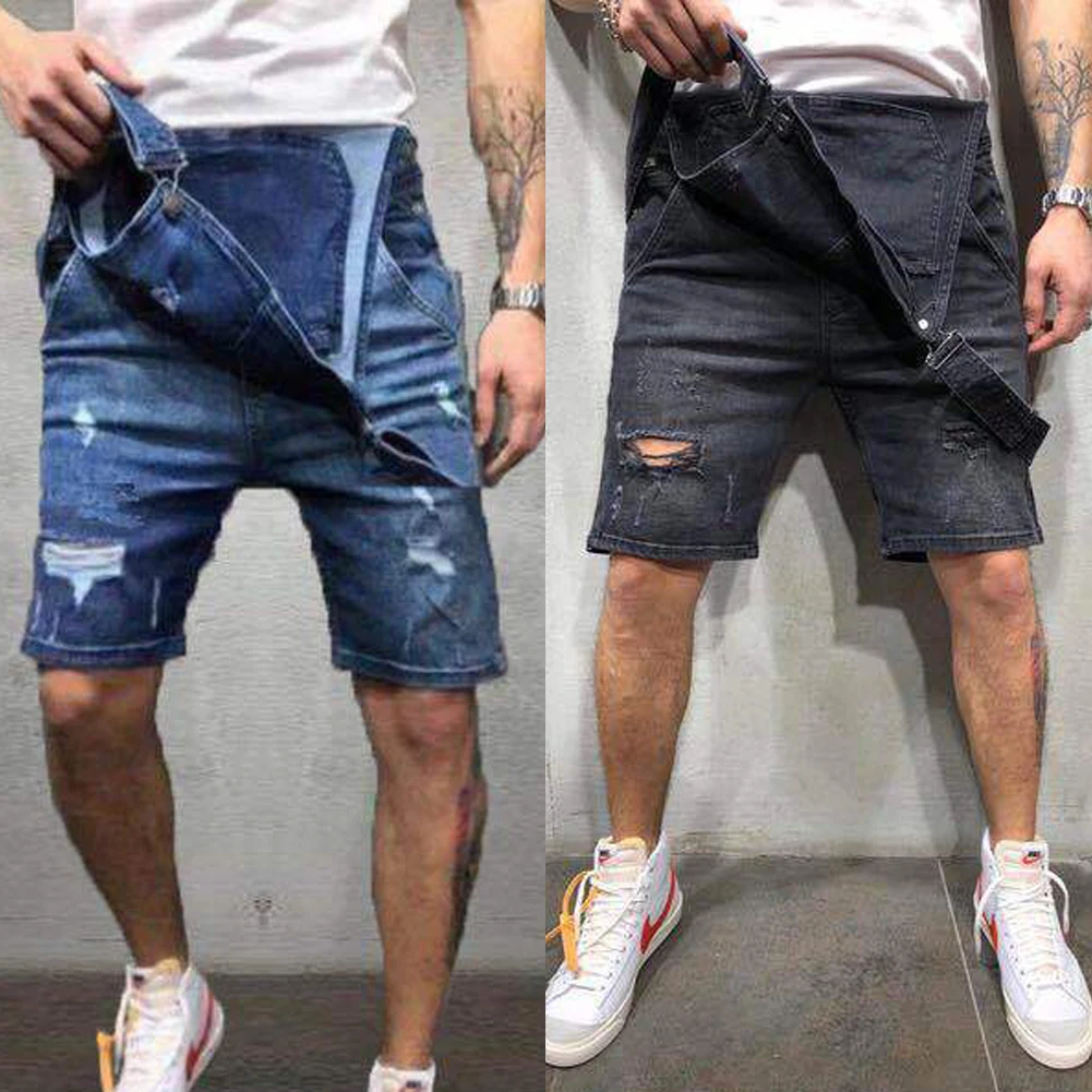 Men's Overalls Baggy Jeans Shorts Jumpsuits Men Shorts Summer Clothing Street Distressed Denim Bib Overalls Man Pants Plus Size