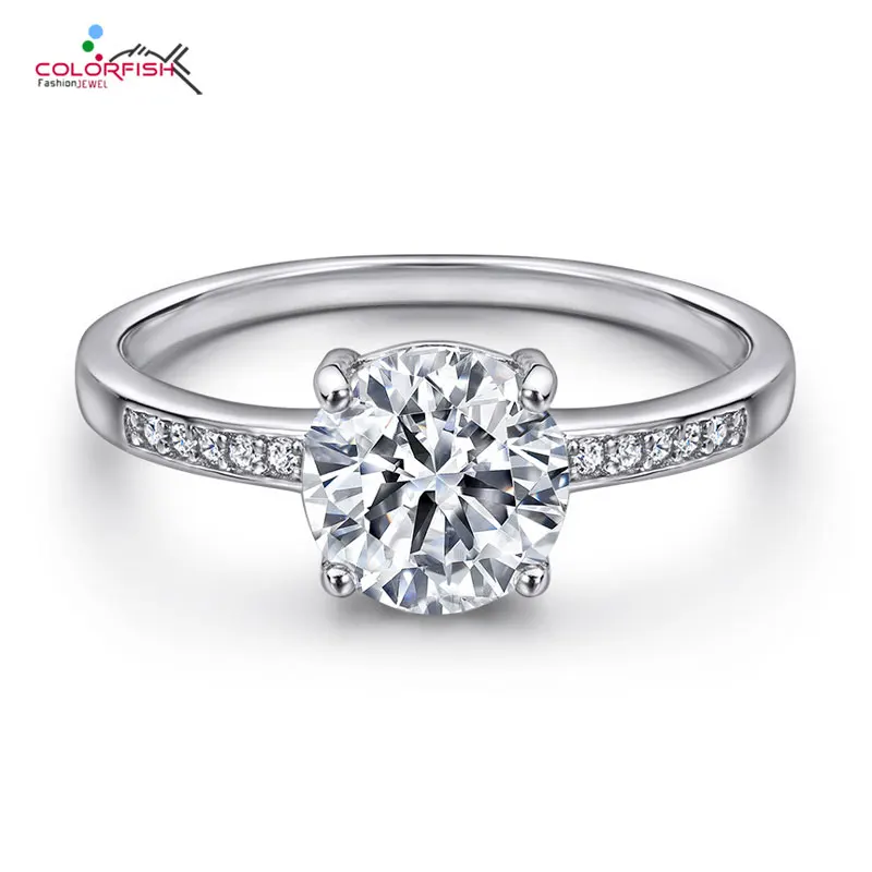 

COLORFISH классический четыре когти Обручение кольца Для женщин 1.5ct круглой огранки кубического циркония половина проложить камень 925 стерлинг...