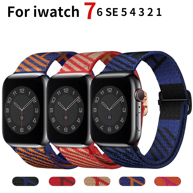 

Ремешок нейлоновый для Apple Watch Band 44 мм 40 мм 45 мм 41 мм 38 мм 42 мм, регулируемый Камуфляжный плетеный браслет для iWatch Series 3 4 5 6 SE 7