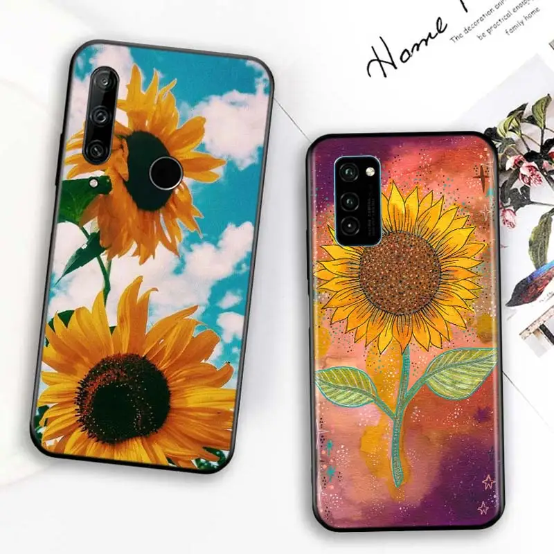 

Bright Black Cover art Sunflower for Huawei Honor 30 20S 20 10i 9S 9A 9C 9X 8X 10 9 Lite 8A 7C 7A Pro Phone Case