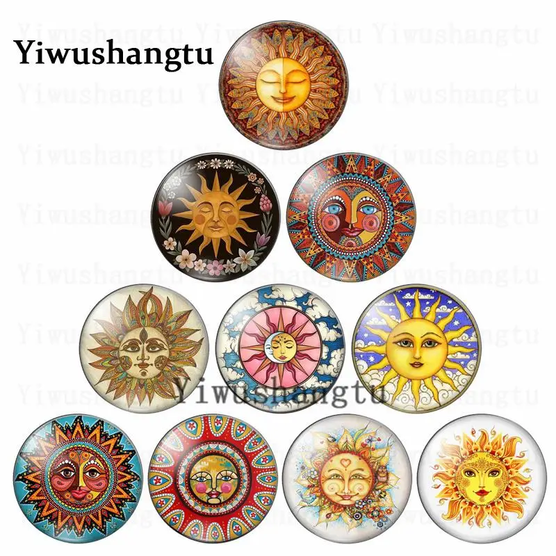 

Beauty Colorful Sun flower vintage patterns 12mm/18mm/20mm/25mm Round photo glass cabochon demo flat back Making findings ZB0543