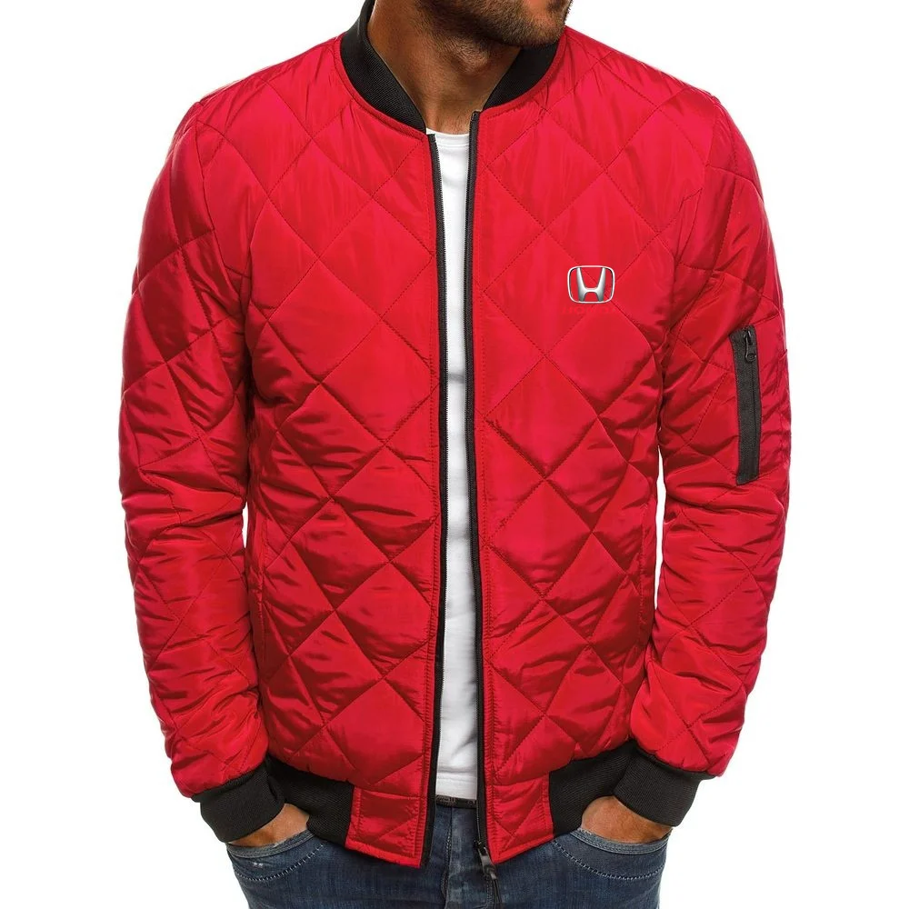 

2021 Honda Car Logo Printing Jacket Winter Men's Light-minded Cotton-padded Jacket Casual Loose Rhombic Trend Zipper Cardigan