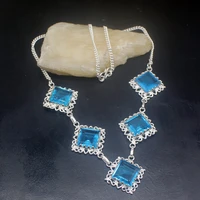 gemstonefactory jewelry big promotion unique 925 silver amazing multi stone blue topaz women chain necklace 48cm 202101535
