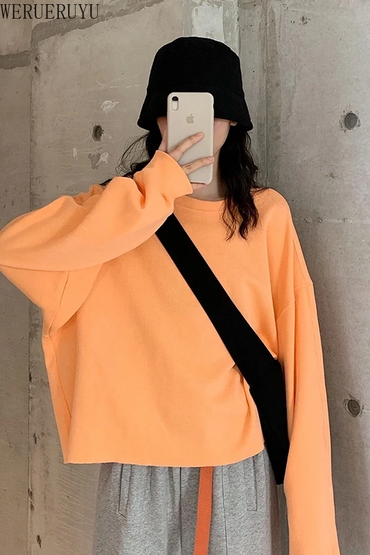 

WERUERUYU 2020 Fashion Women Long Sleeve Round Neck Tops Short Sweatshirts Spring Outfits