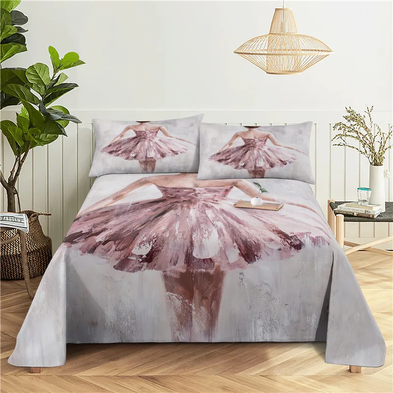 

Dancing Beauty 0.9/1.2/1.5/1.8/2.0m Digital Printing Polyester Bed Flat Sheet With Pillowcase Print Bedding Set
