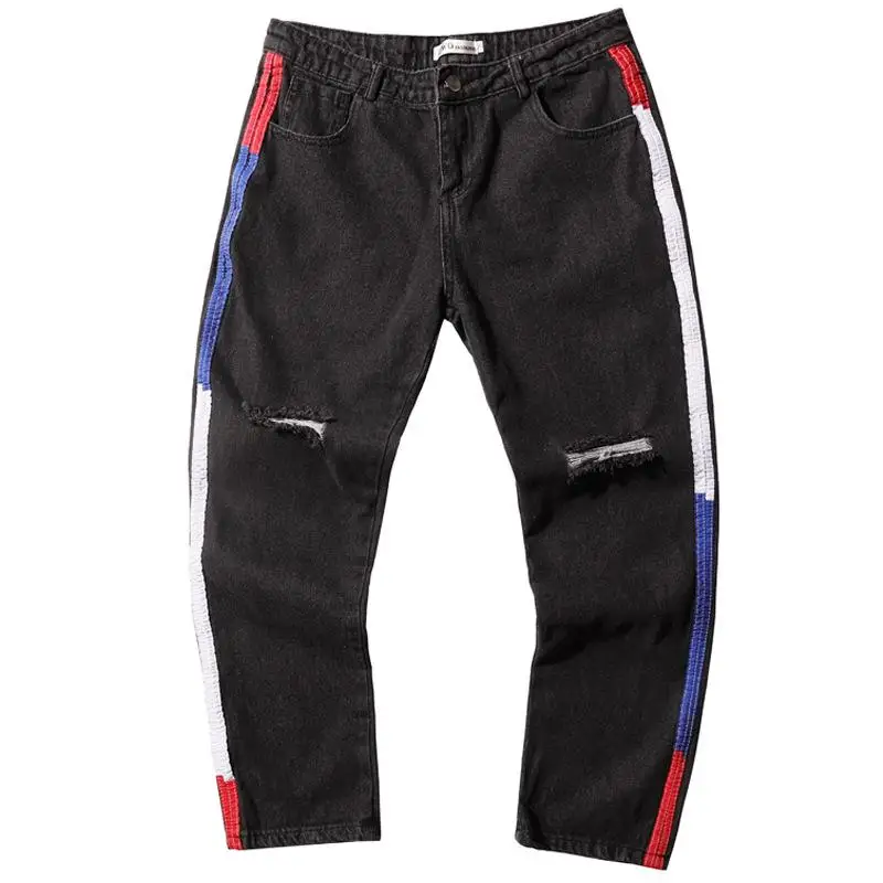 

Mens Fashion Loose Stretch Jeans Distressed 2019 Summer Autumn Ripped Freyed Denim Trousers Streetwear Jeans for Men