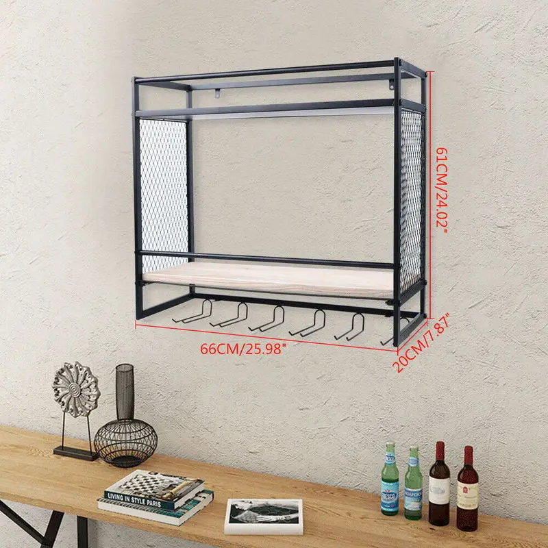 

Настенный держатель для винных бутылок, 2 уровня, 7 крючков