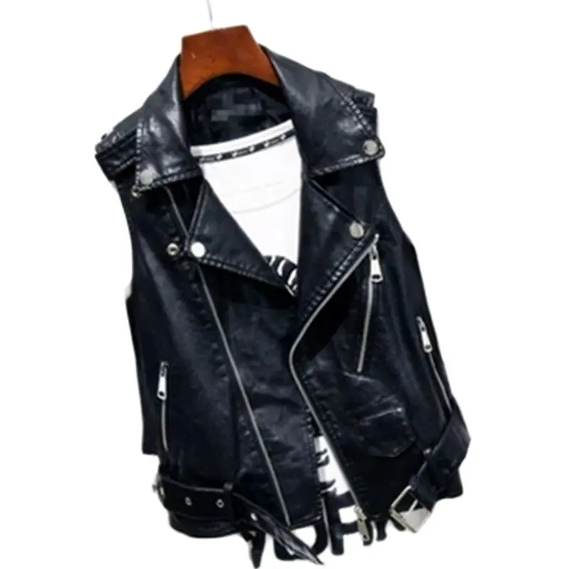 Модная мотоциклетная куртка без рукавов большого размера из искусственной кожи