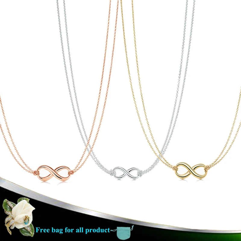 

Trendy Double Chain 8 Infinite Pendant Necklaces for Women Party Valentine GIFT S925 Sterling Silver Original 1:1 LOGO Jewelry