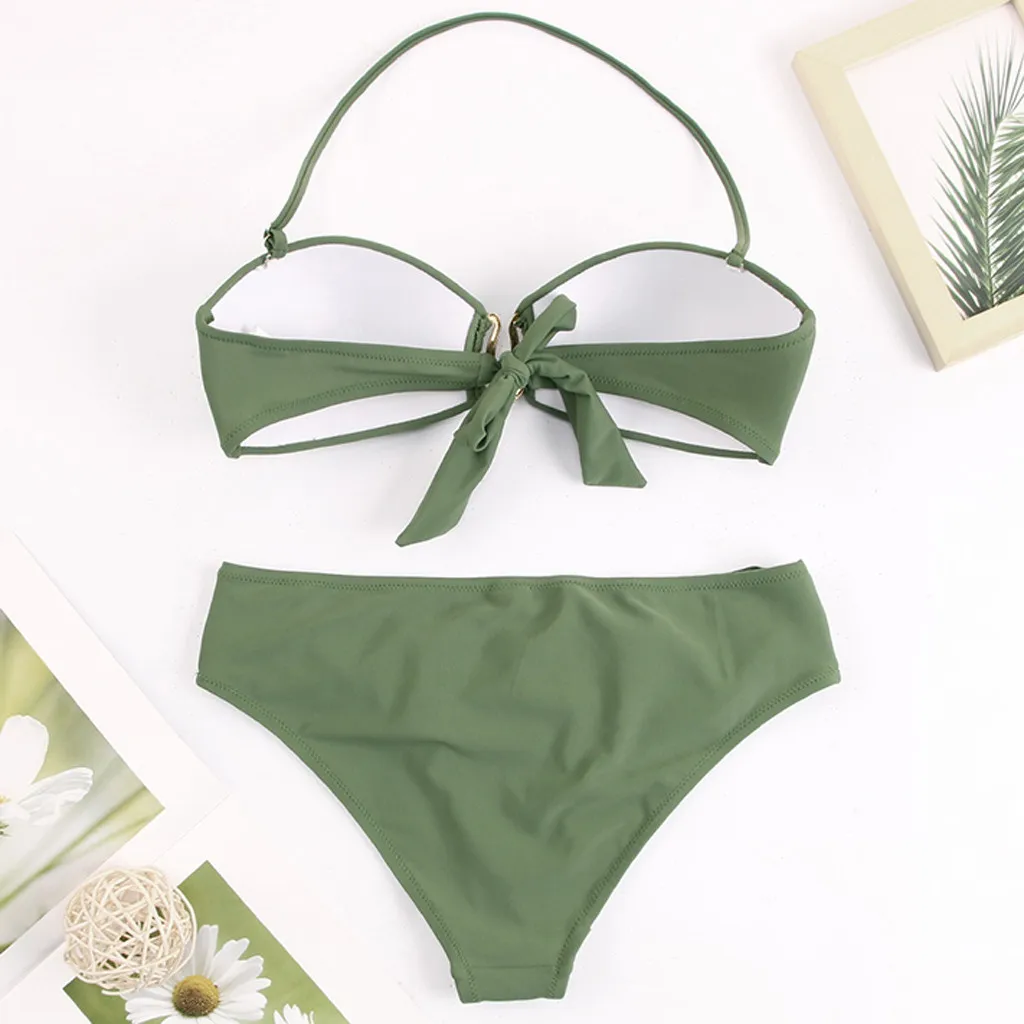 Женский бандажный купальный костюм с бисером и чашками пуш ап бикини купальник