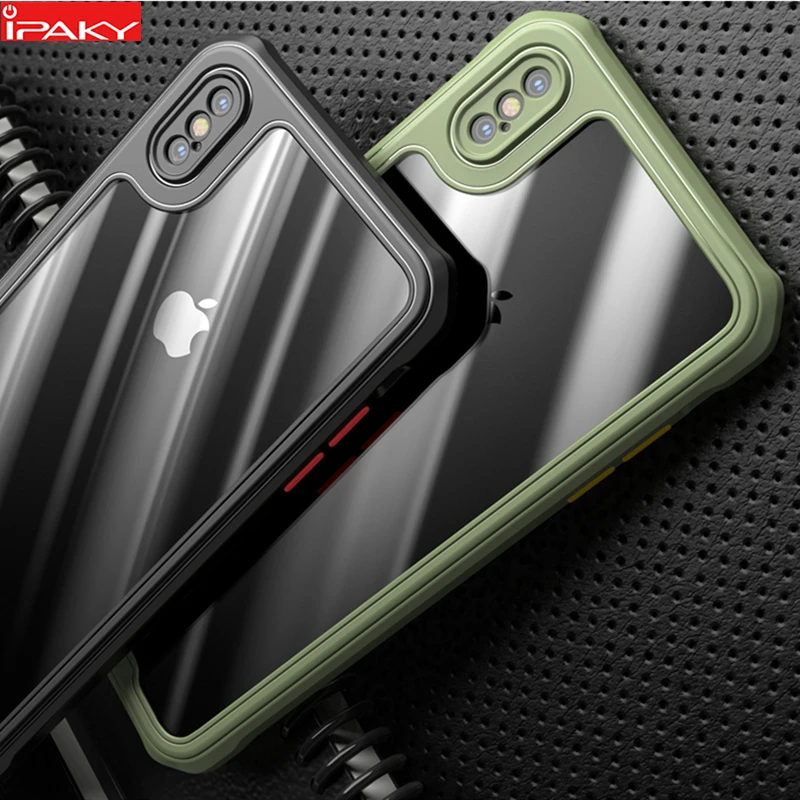 

for iPhone XR Case IPAKY Colored Buttons Silicone Acrylic Hybrid for iPhone X XS Transparent Case for iPhone XS MAX Case
