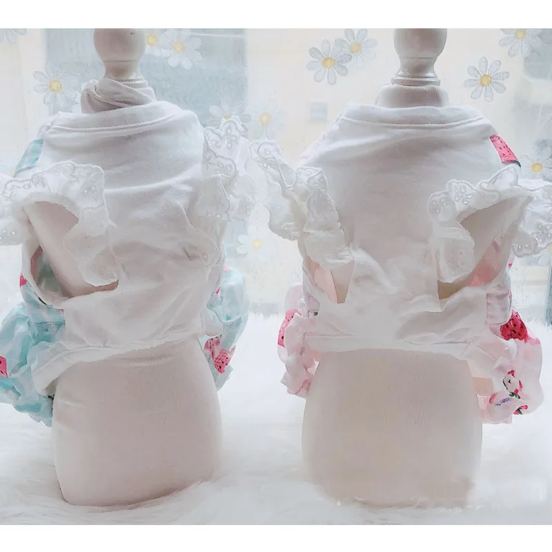 С изображением клубники для домашних животных Одежда полоски бутон собаки кошки