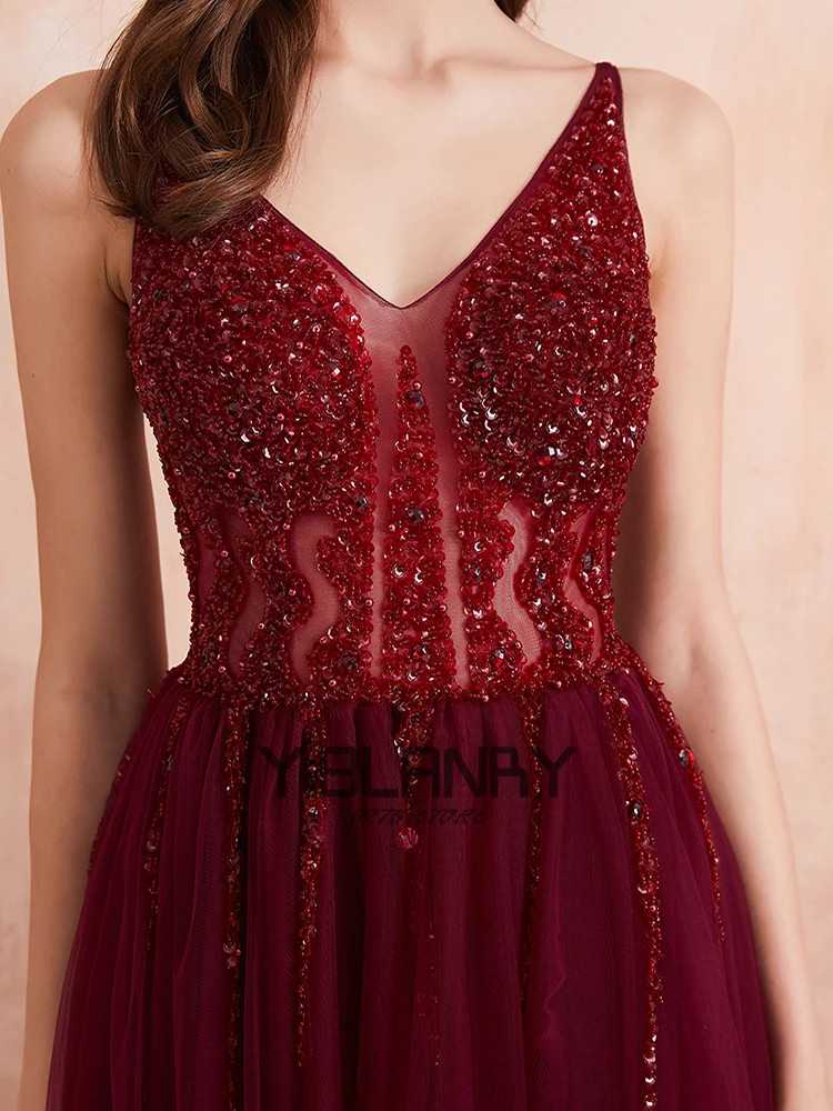 

Beading Prom Dresses 2021 Plus Size Pink High Split Tulle Sweep Train Sleeveless Evening Gown A-line Lace Up Backless Vestido De