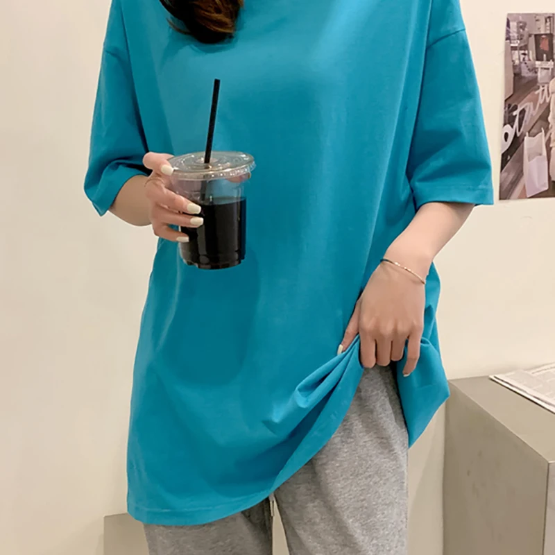 

2021 Summer Xinjiang Cotton short sleeve T-Shirt Women Tee Shirt Loose Solid Basic T Shirt Women Casual O-neck Hipster Top