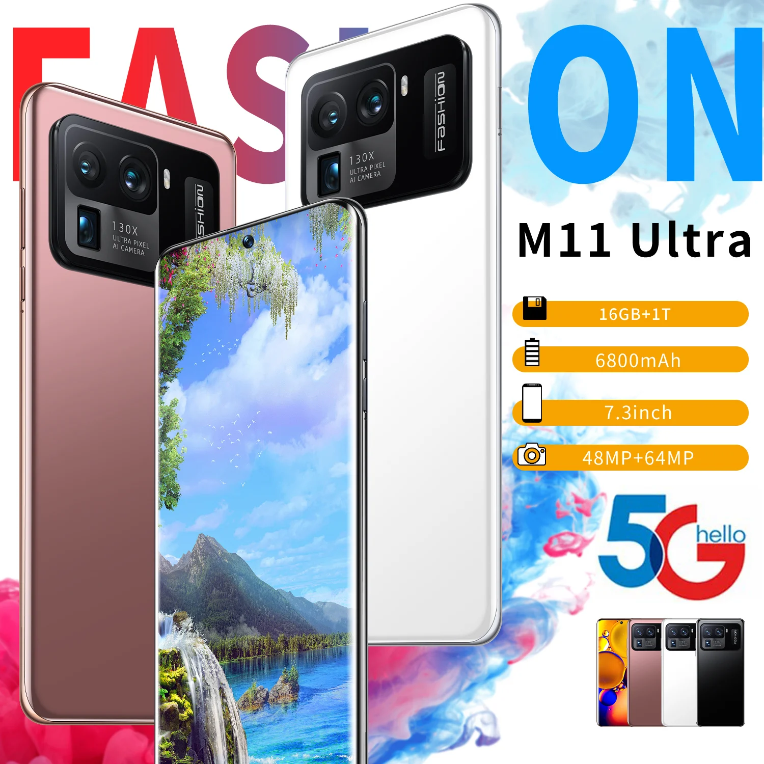 Tel&eacute;fono Inteligente M11 versi&oacute;n Global, Smartphone con pantalla completa de 7,3 pulgadas, bater&iacute;a de 6800mAh, 16GB + 1T, Android, compatible con Google, Wifi-1