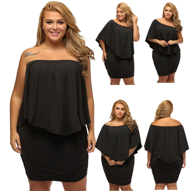 Женское облегающее мини платье без бретелек с вырезом лодочкой и оборками