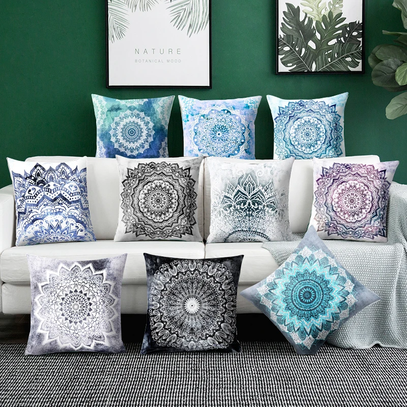 

Mandala Cushion Cover Polyester Geometric Pillowcase Square Throw Pillow Pomi Style Pillow Covers Decorative Car Pillow Pattern