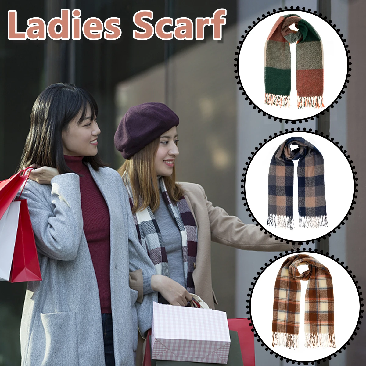 

Winter Warm Scarf Women Shawl Long Soft Scarf and Shawl Simple Blanket Scarves Check Patterns Suitable For Xmas Birthday Gifts