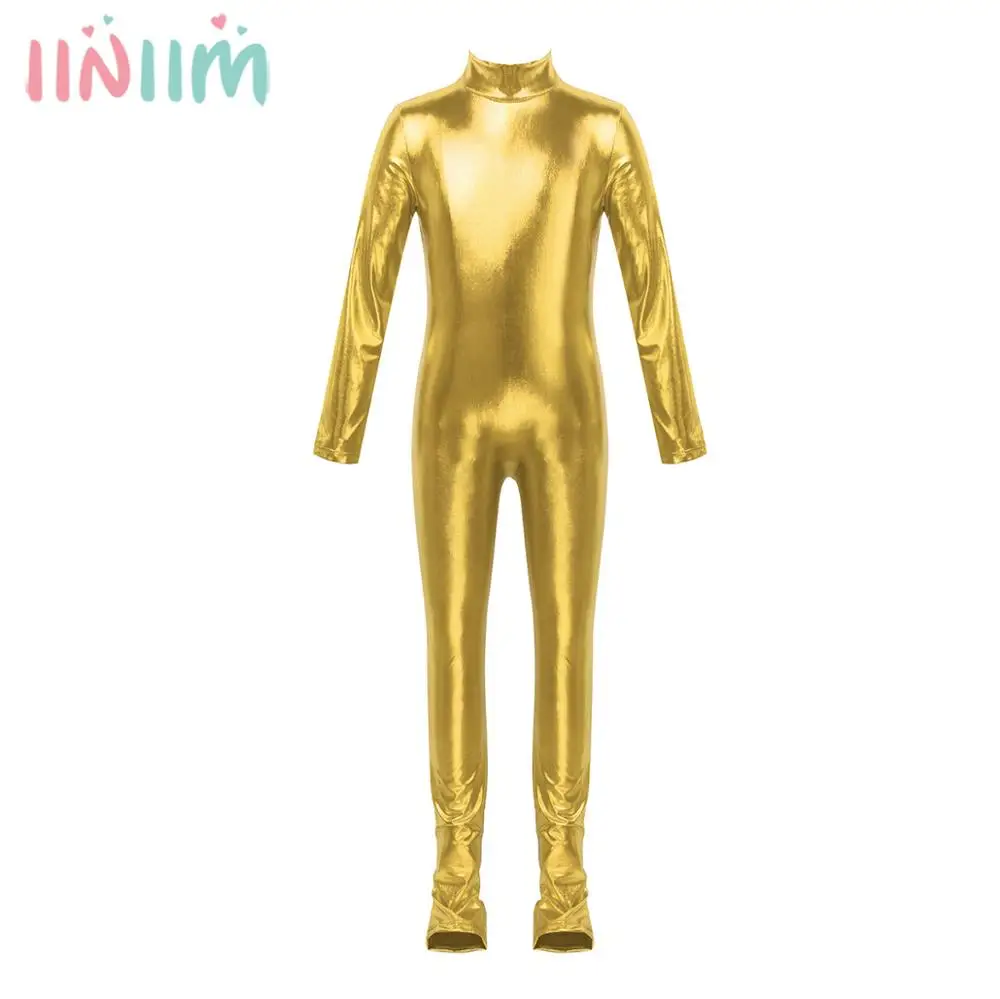 Детский глянцевый металлический боди с длинными рукавами и воротником на молнии