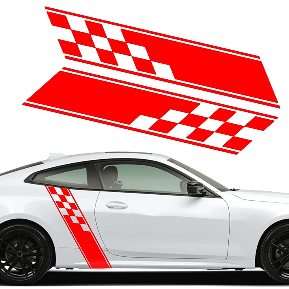 

2Pcs PVC Vinyl Car Sticker Side Hood Fender Decals Sport Plaid Stickers Graphics Decor Waterproof Auto Styling Car Accessories