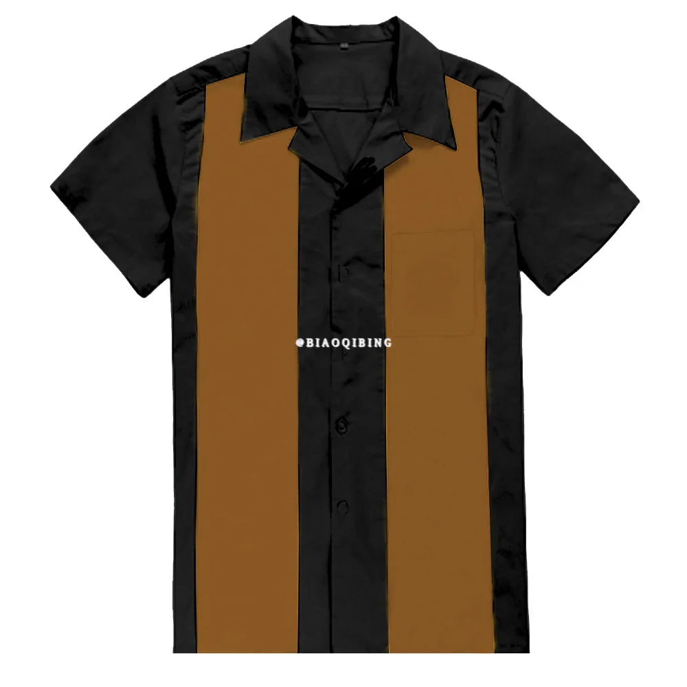 

2021 New Casual Men's Short Sleeve Shirt Cotton Single Breasted Color Contrast Splicing Batch