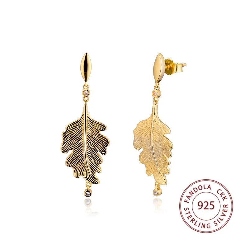 

100% 925 Sterling Silver Shine Oak Leaf Dangle Earrings for Women Girl Wedding Earrings Fashion Jewelry Gift Bijoux Femme