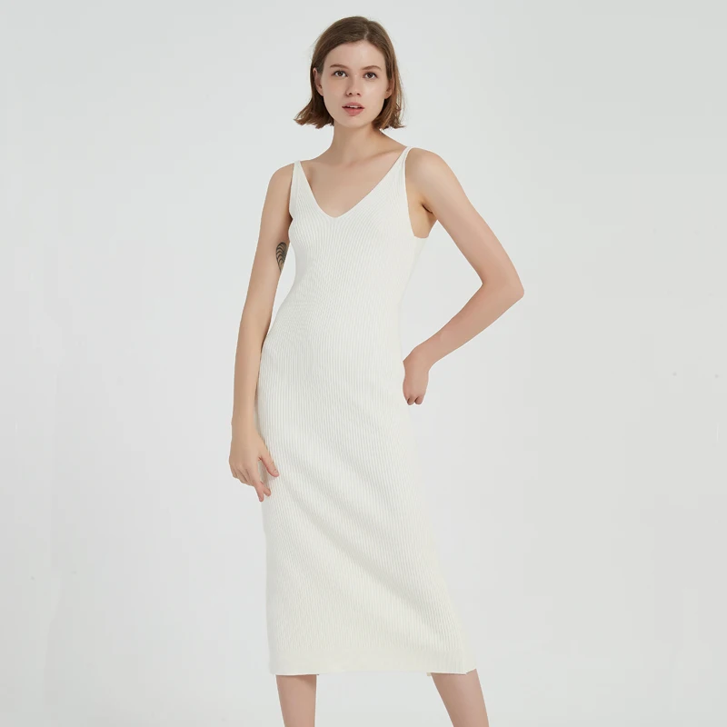 2021 платье свитер без рукавов женское облегающее однотонное повседневное вязаное