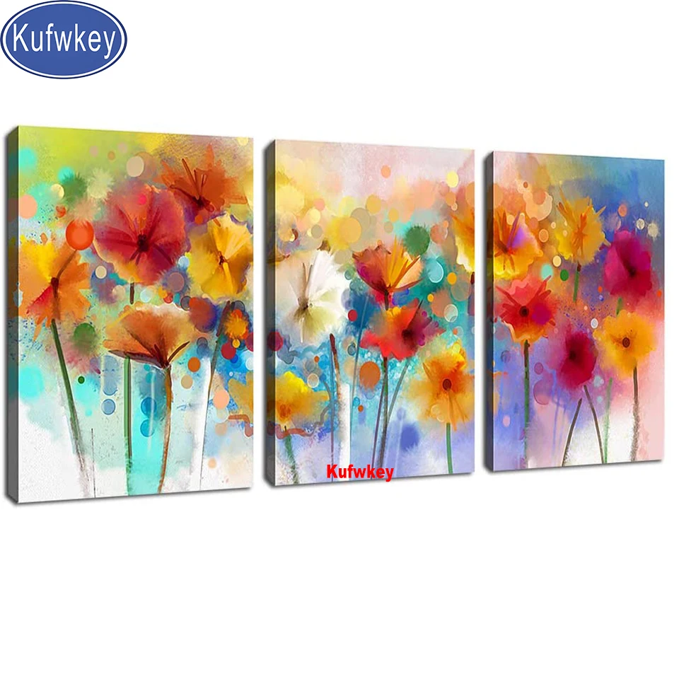 

Abstract Colorful Flowers Triptych Diamond painting Full Square/Round Diamonds Blooms Embroidery Mosaic Diamond Wall Art Decor