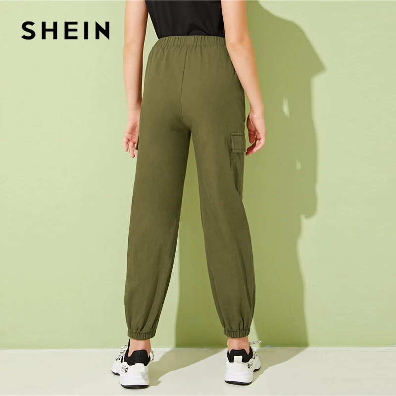 SHEIN Kiddie/повседневные штаны-карго с карманами в армейском и зеленом цвете для девочек детские длинные брюки с эластичной резинкой на талии на осень года, Chldren