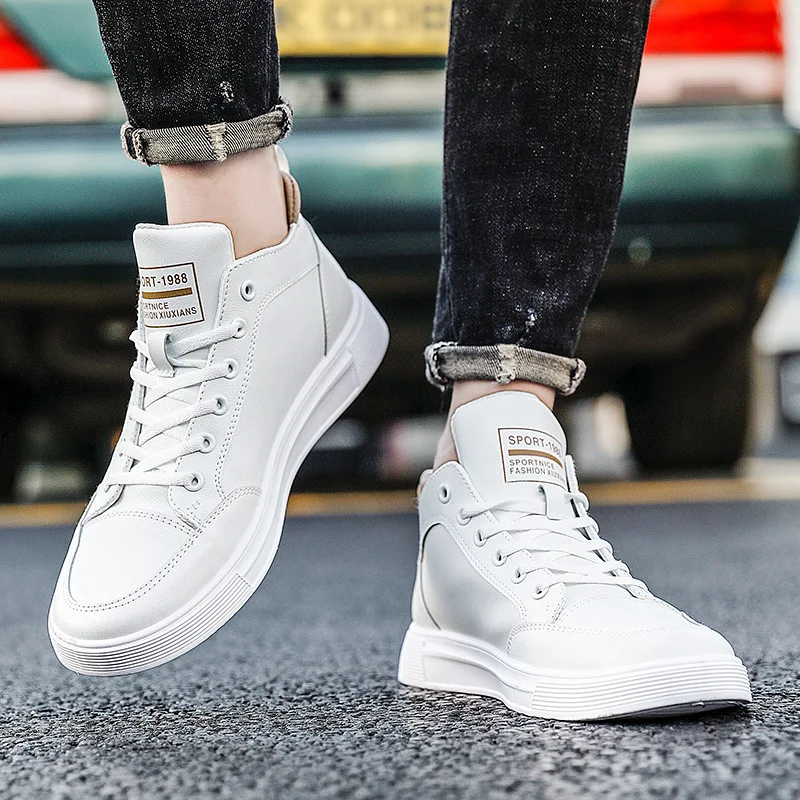 

2020 Fall New Wear-resistant Waterproof Front Lace Flat Heel Mid-cut Pu Face Fashion Men's Casual Shoes High-end Sports Shoes