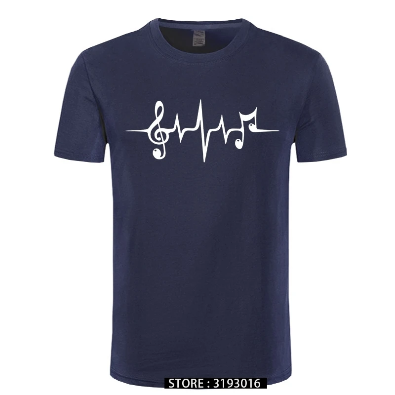 Music Pulse Heartbeat Notes Clef Frequency Wave Sound Festival T Shirt Men Summer Fashion Tops Cool Tee Cotton T-shirt Homme
