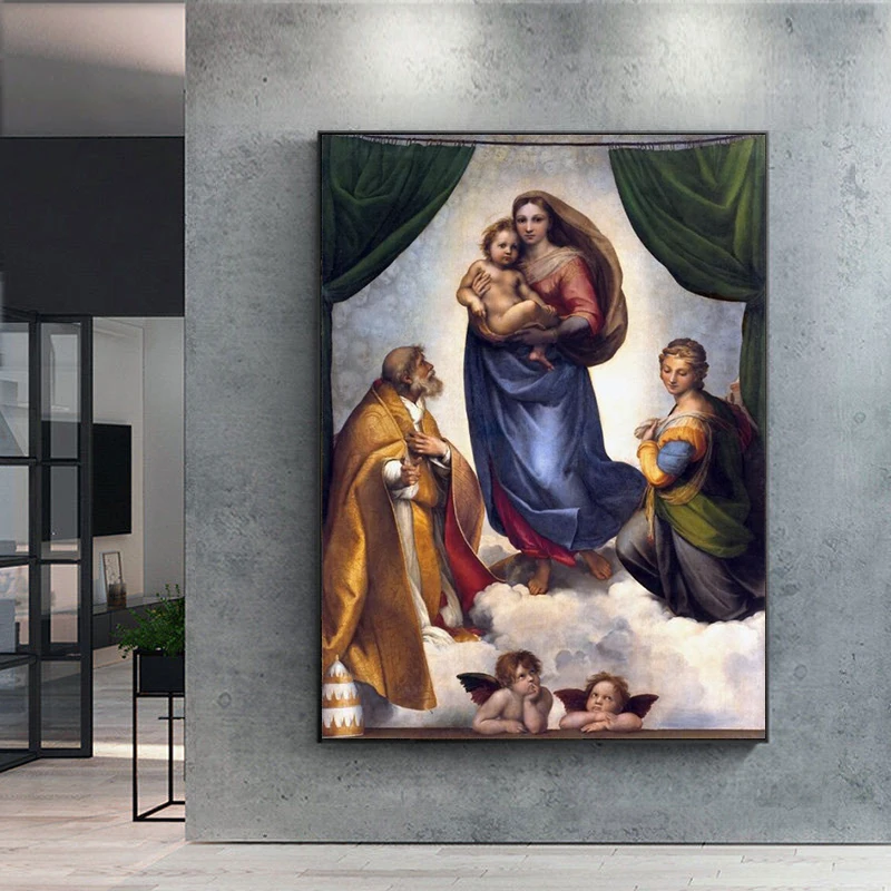 Рафаэль Сикстинской Мадонны известный Холст Картина плакат с изображением