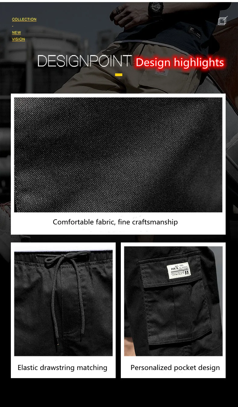 

2021 summer men's casual shorts, regular elastic waist and drawstring design shorts with random knee length, work shorts