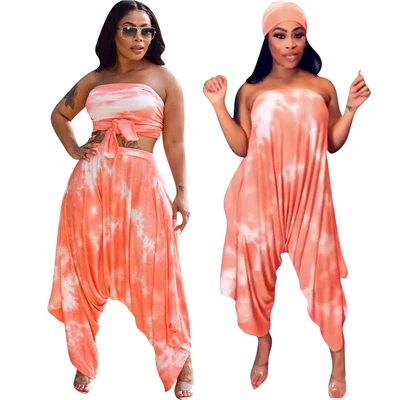 orange suit Adogirl тип галстука печати женский повседневный комплект из двух предметов без бретелек свободный спортивный костюм повязка на голову самозавязывающийся укороченный топ шаровары женские наряды - Цвет: orange suit