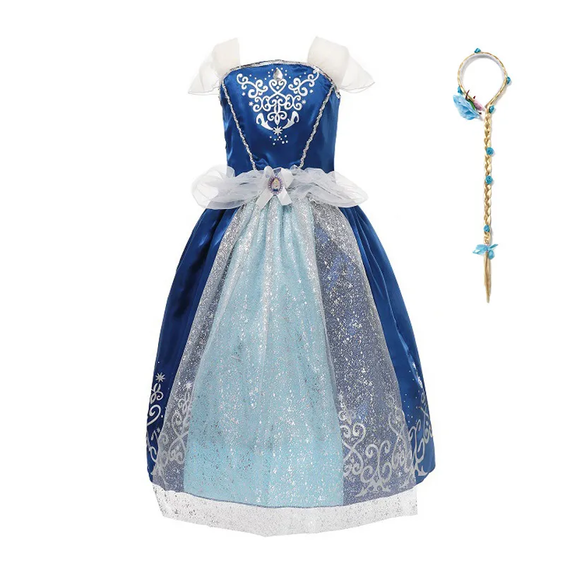 Princess Cinderella Праздничная одежда принцессы для девочек, платья Золушки, Белль, Рапунцель, Аврора, Ариэль, Белоснежка, Эльза, Анна, жасмин, София, с париком, косплей - Цвет: Princess Cinderella