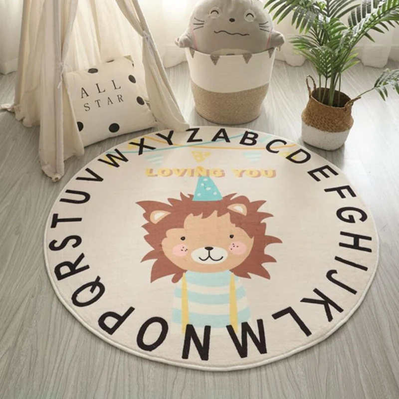 

Cartoon Animal Print Baby Play Mat Crawling Carpet Kids Room Floor Rug Round Pad