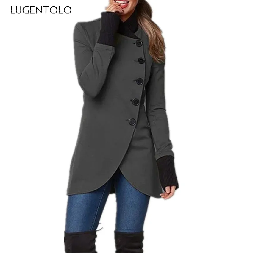 

Autumn Jackets Women Long Sleeve Solid Single-breasted Splicing Hem Split Fork Slim Lapel Female Casual Lapel Coat