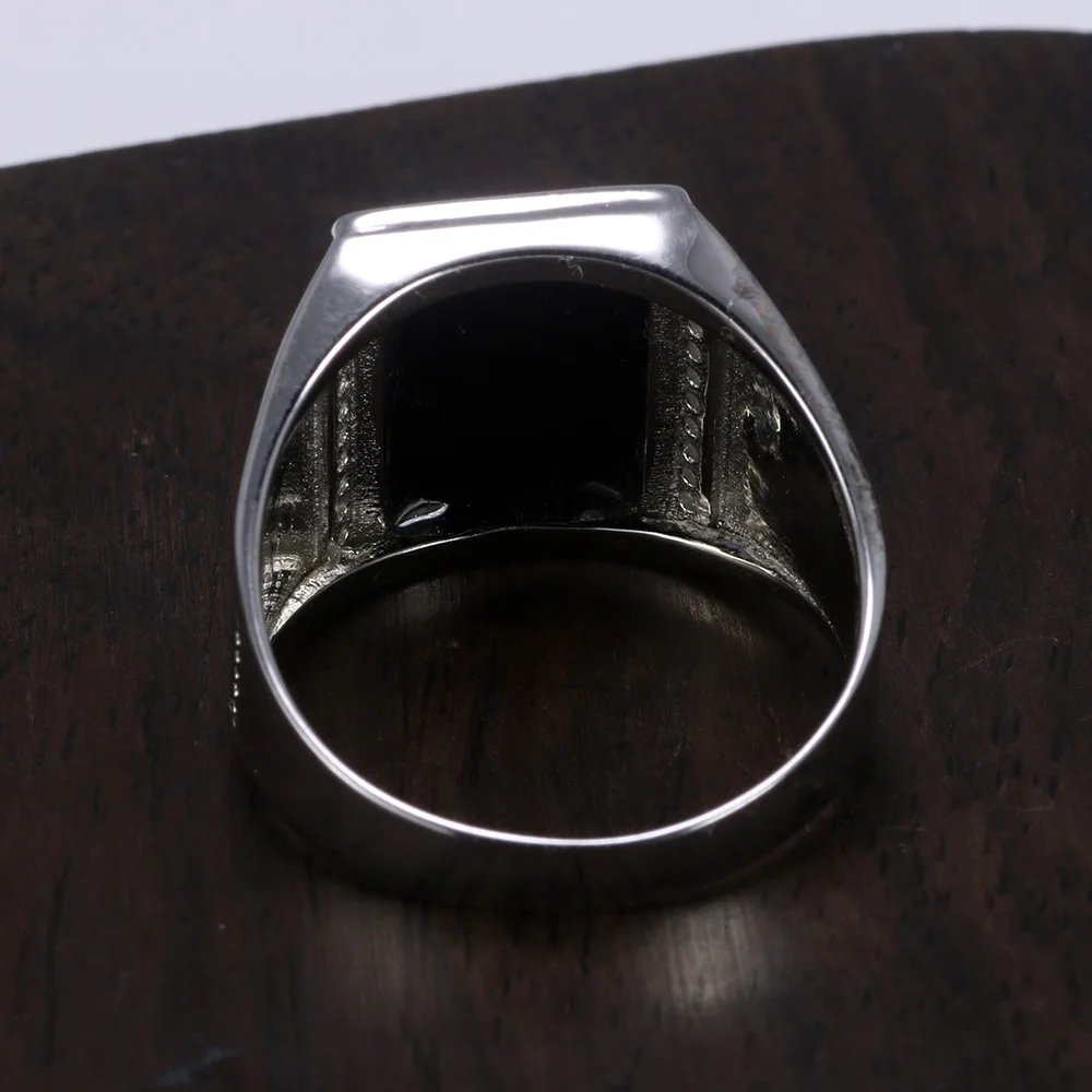 Guaranteed Silver s925 Vintage Mens Rings Natural Black Stone Turkey Ring For Gentlemen Micro Zircon Paved Turkish Jewelry