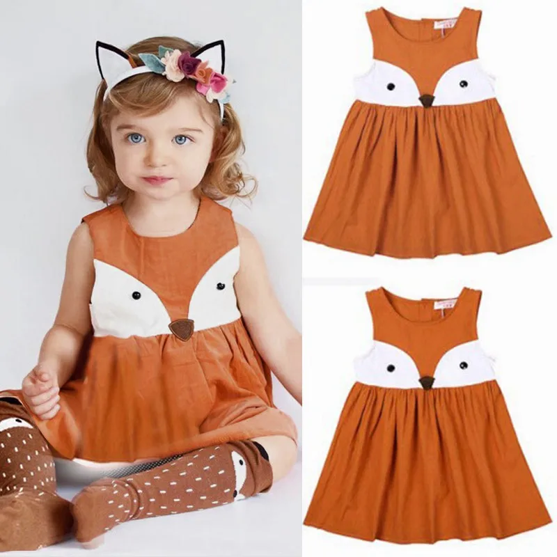 Kids Baby Girls Summer Dress Sleeveless Orange Cute Cartoon Back Zipper Fox Fancy Princess Party Tulle Tutu Dresses | Детская одежда и