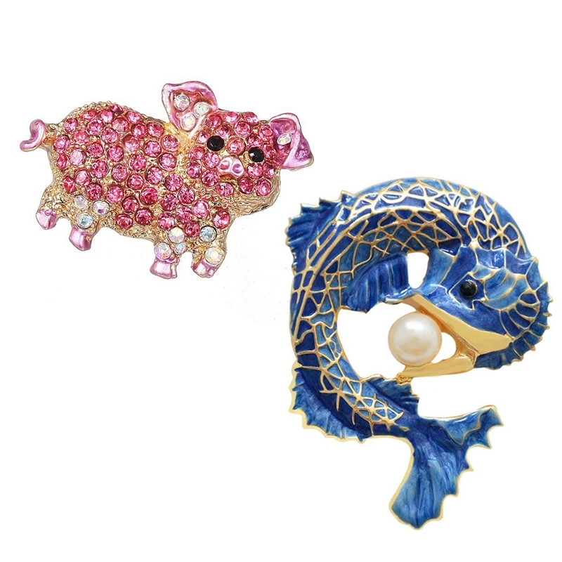 2 шт женская мода натуральные животные Милые сплав стразы брошь булавки розовая