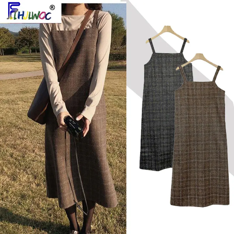 Платье женское в клетку длинное дизайнерское милое винтажное платье без рукавов