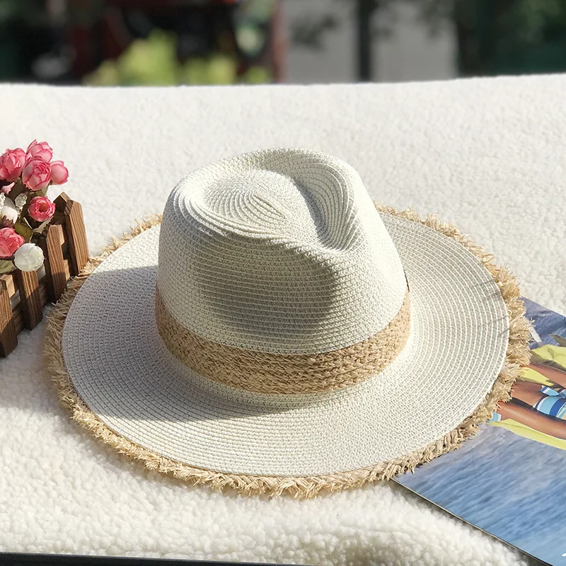 Женская соломенная шляпа из рафии плетеная пляжная ручной работы в стиле джаз с