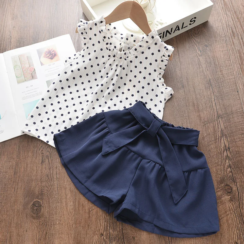 Melario Polka Dot Printed Casual Clothing Sets for Girls Sleeveless T Shirt Shorts 2pcs Suits Toddler Girl Clothes Outfit | Детская