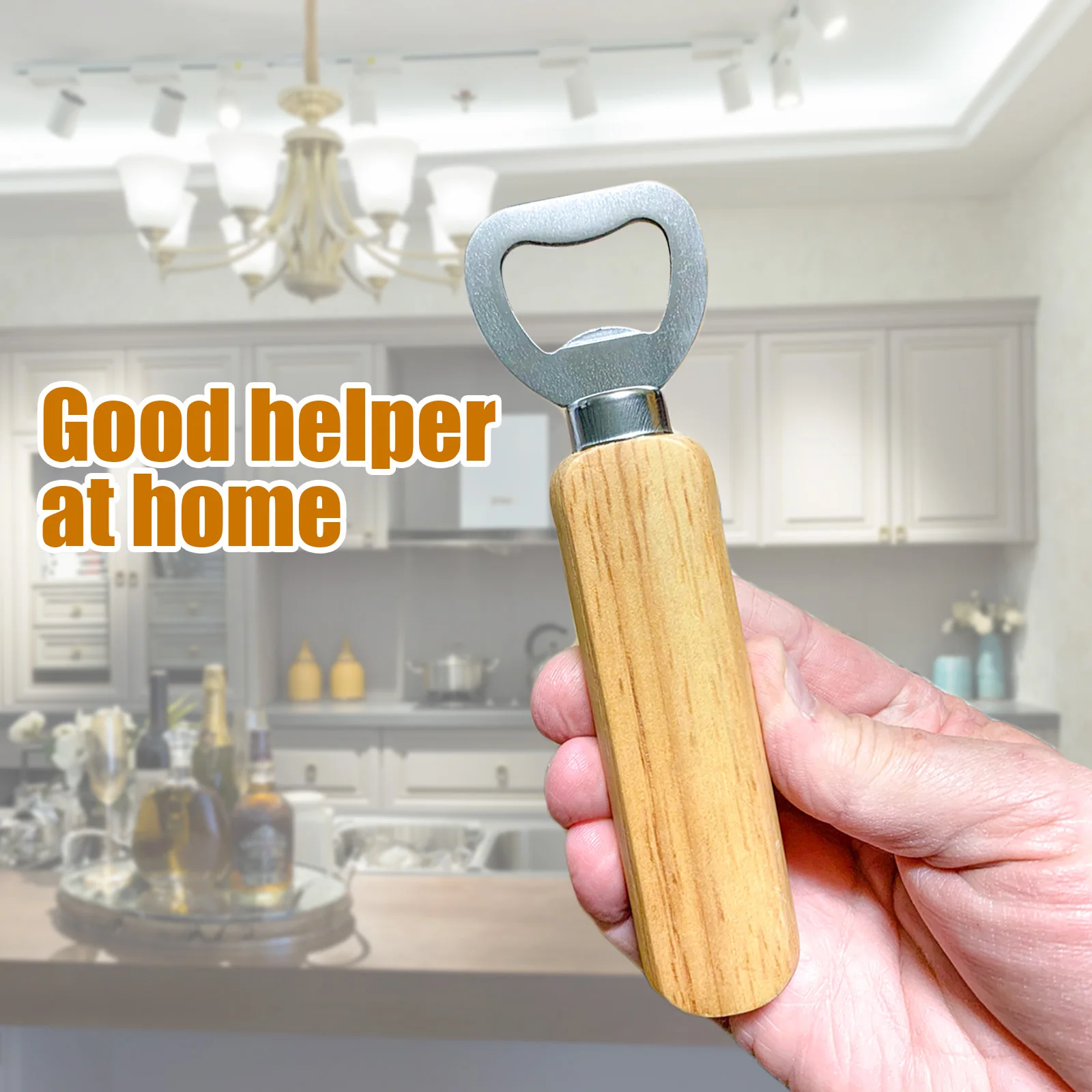 

Wine Opener Bartender Rubber Wood Handheld Stainless Steel Wine Beer Soda Glass Cap Bottle Opener for Home Kitchen Bar