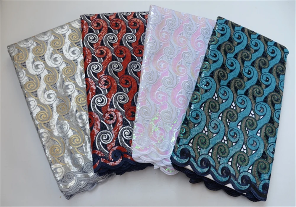 

Anna elegant african lace fabric 2021 high quality french organza fabric with sequence sewing for popular nigerian wedding dress