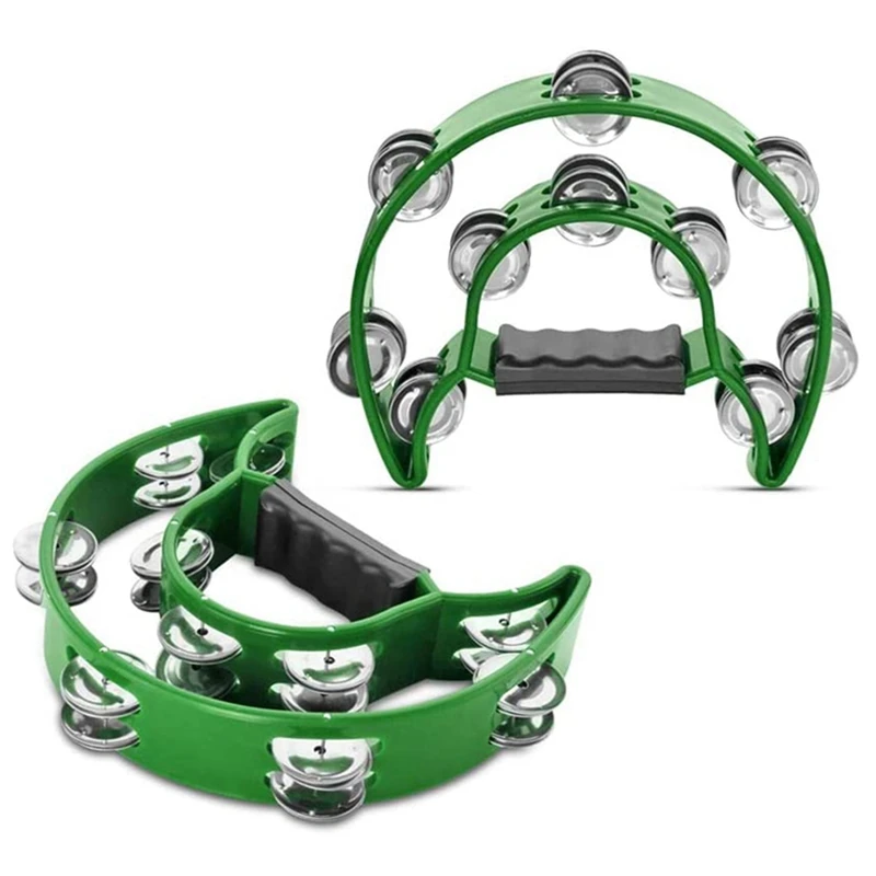 

2 Pcs Half Moon Musical Tambourine,Double Row Metal Jingles Hand Held Percussion Drum,Kids with Ergonomic Handle Grip