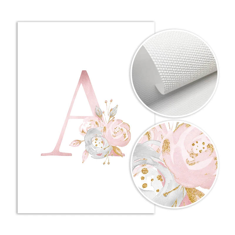 

Baby Posters Personalized Girl's Name Custom Poster Nursery Prints Pink Flower Wall Art Canvas Painting Pictures Baby Room Decor