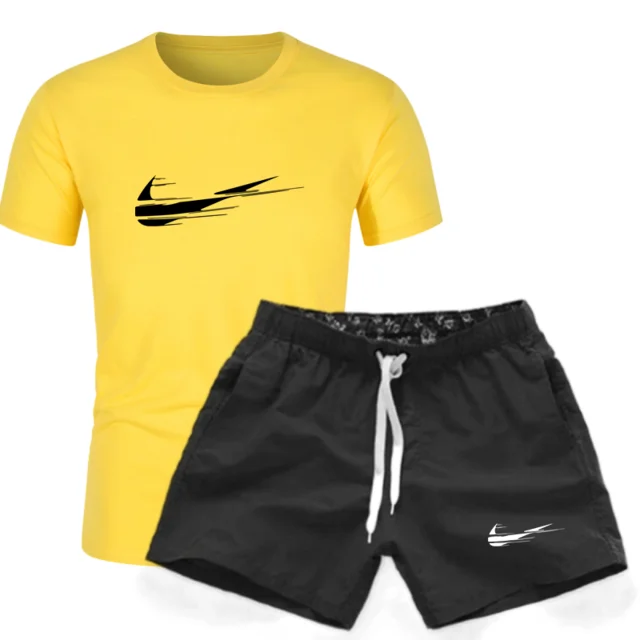 

2021 Men Set Male Sportswear 2 PCS Short Sleeve+ Sports Shorts T-shirt Shorts Sets Tracksuit Summer Sportsuit